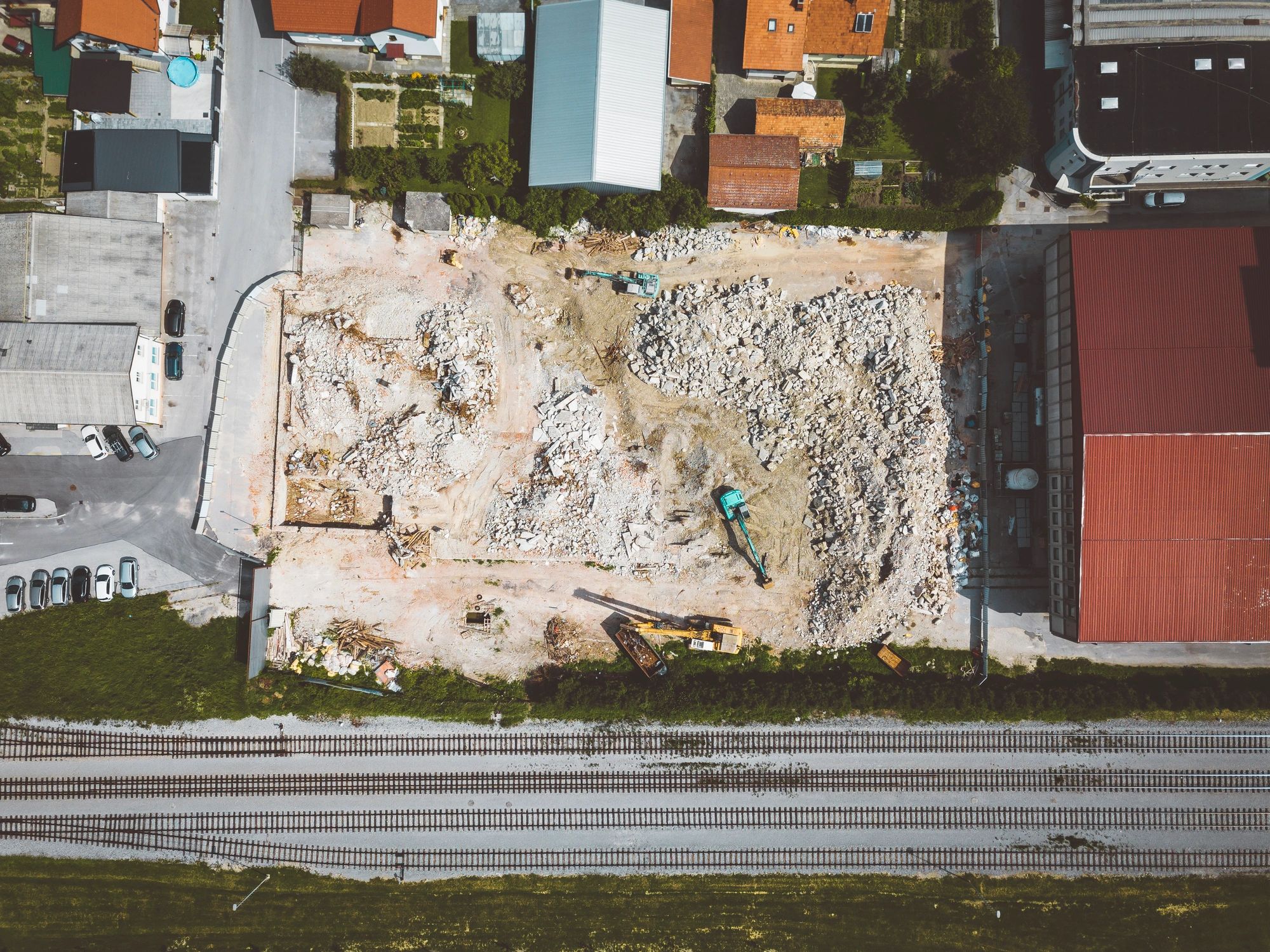 Aerial view of an active construction site
