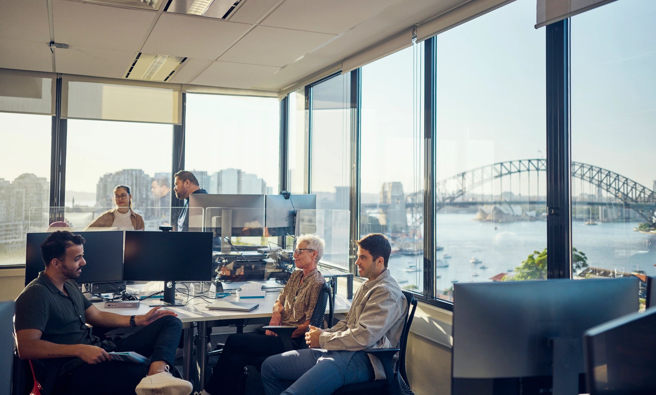 Team working together in a professional workplace setting