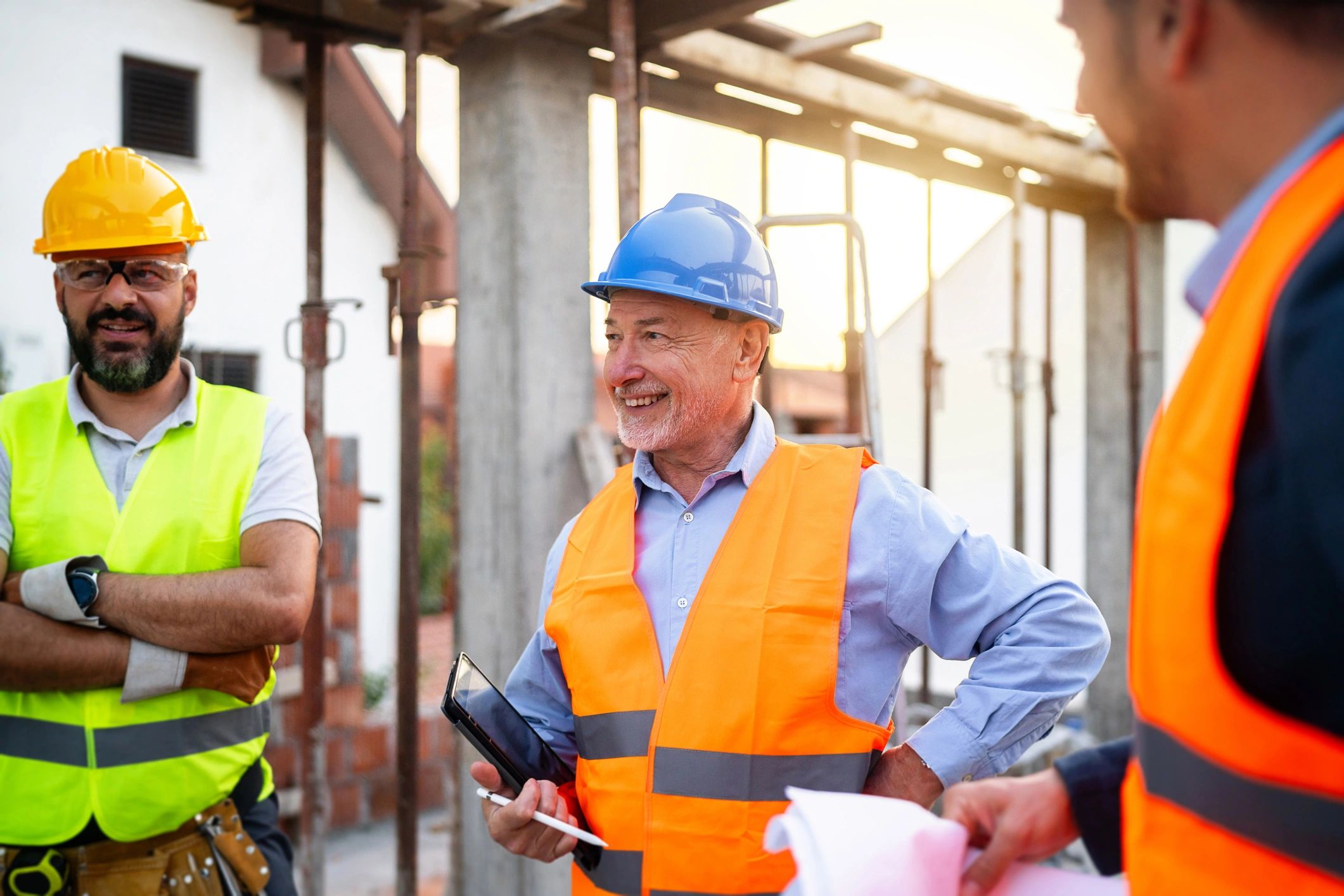Contractor and engineer team meeting on a construction site