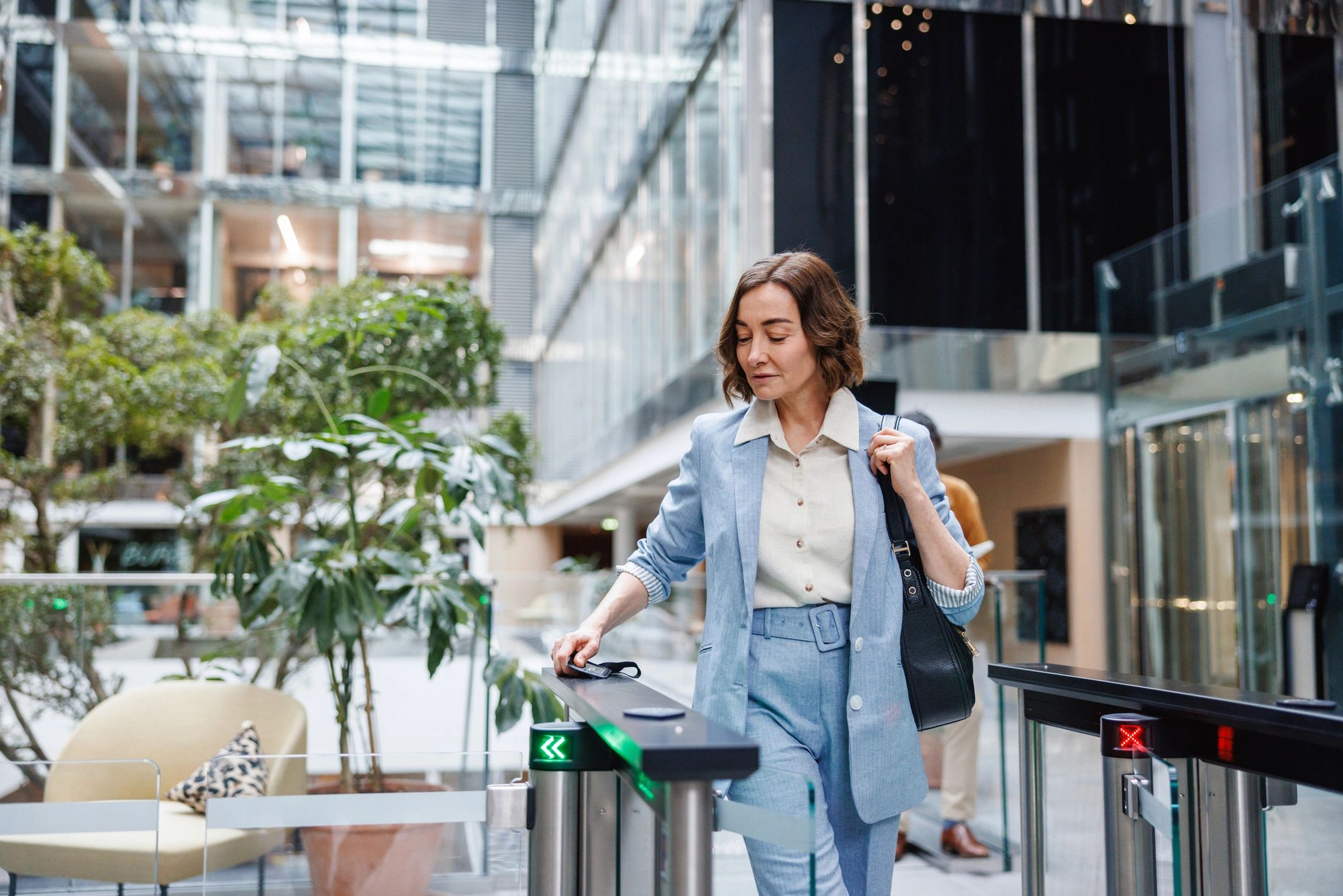 Professional entering an office building